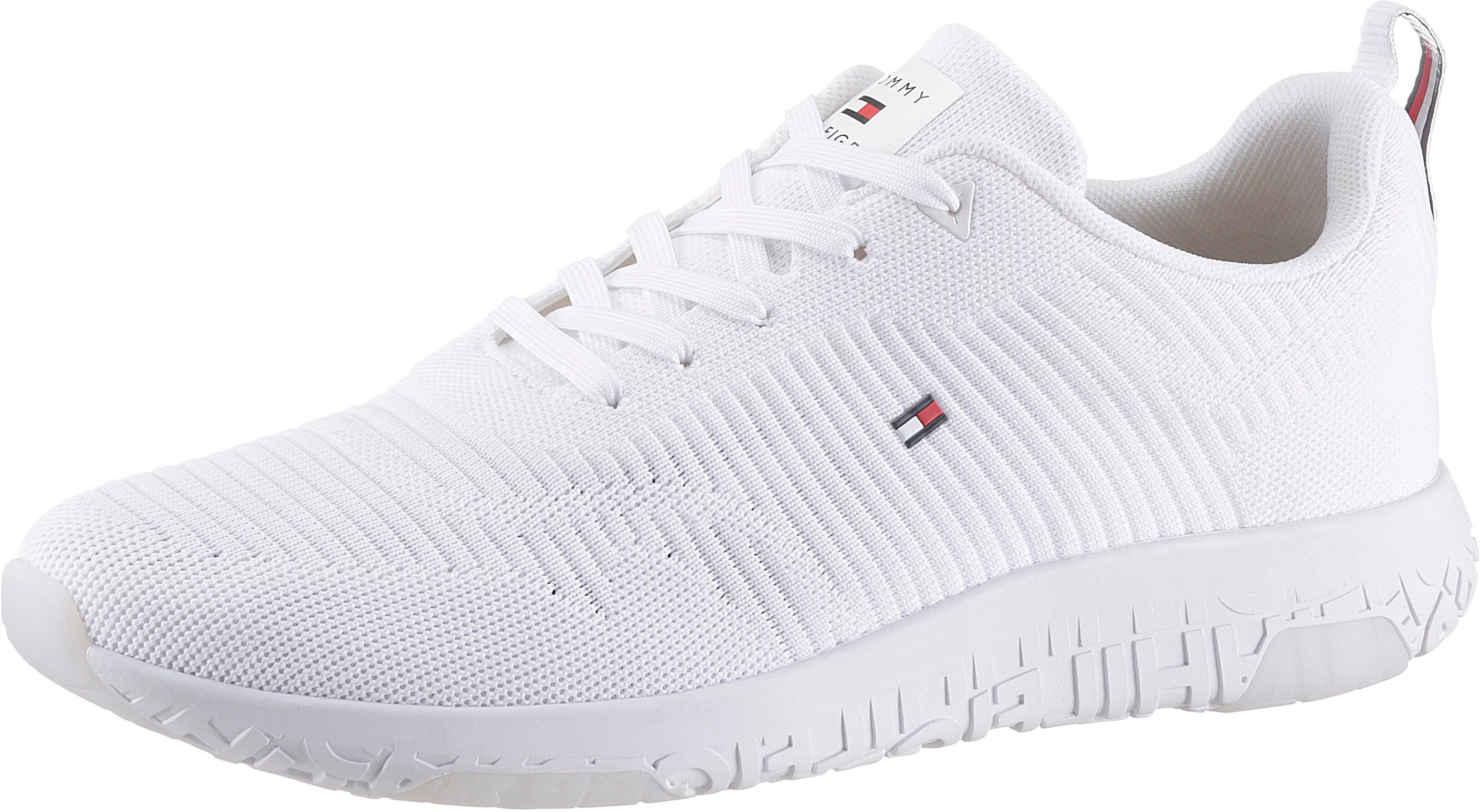 Sneaker TOMMY HILFIGER "CORPORATE KNIT RIB RUNNER", Herren, Gr. 41, Textil, weiss (weiß), Schuhe Sneaker, Freizeitschuh, Halbschuh, Schnürschuh mit seitlicher Logoflagge weiß 41, Textil