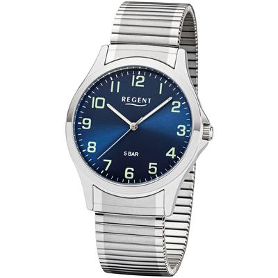 Quarzuhr REGENT, grau (edelstahlfarben, dunkelblau), Armbanduhren, Damen, Quarzuhr, Armbanduhr, Herrenuhr, Damenuhr, Flexband, Zugband, Edelstahlarmband
