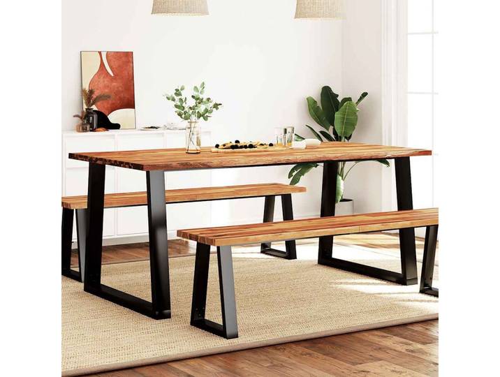furnicato Esstisch Echtholz mit pulverbeschichtetem Stahlgestell 180x90x75 cm (1-St), Öl-gepflegter Küchentisch mit Naturkante für das Esszimmer