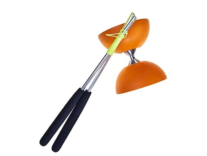 Eureka 515701 Acrobat 105 rubberen diabolo met aluminium handstickers, oranje