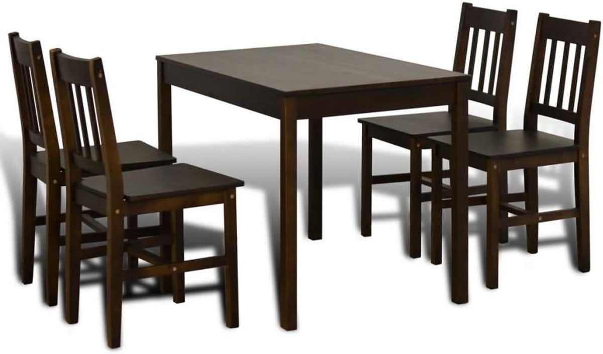 5-delige eetkamer set met eettafel en stoelen van massief hout in het bruin