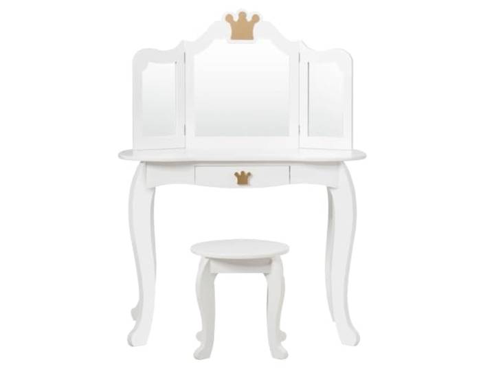 Helloshop26 Schminktisch für Kinder, mit abnehmbarem Spiegel, 80 x 42 x 105 cm, robust, geräumig, vielseitig, aus MDF, weiß, 20_0020081