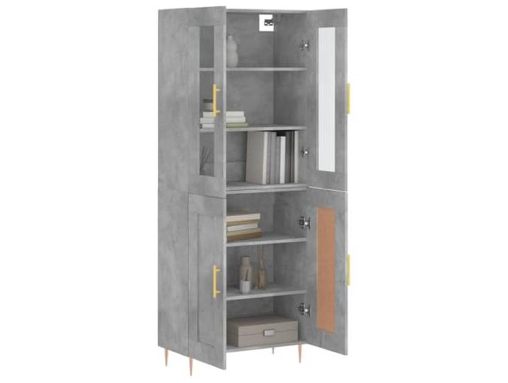 KTHLBRH Anrichte grau Beton 69,5 x 34 x 180 cm Holz mehrschichtig Metallfüße, großer Stauraum, dekoratives Glas, stabil und robust