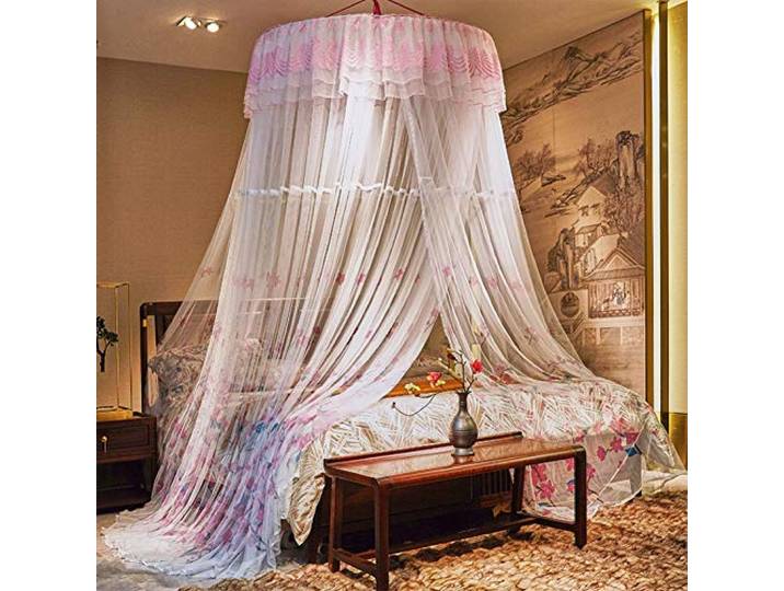 Bling Runde Spitze Baldachin,kuppel Moskito Netto,Prinzessin Vorhang Auf Netting Baldachin,Elegante Romantik Bed Drapes Für Twin,Queen-größe Betten,einfache Installation-a King