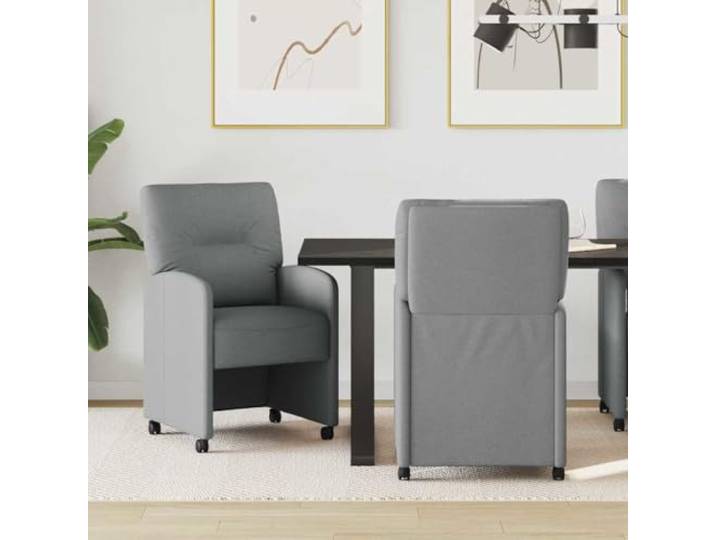 NLQMSU Esszimmerstühle mit Rollen, 2 Stück, hellgrau, Stoff Kissen aus Stoff, weicher Sitz, leichtgängige Rollen, geschwungene Armlehnen, minimalistischer Stil, modernes Esszimmer