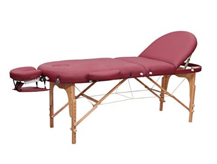 Zen – Mobile Rondavista 2 Deluxe Massageliege klappbar & höhenverstellbar – Vollholz Massagetisch mit abgerundeten Ecken, Alu-Kopfteil, Verstellbarer Rückenlehne & ansteckbaren Armlehnen (Burgund)