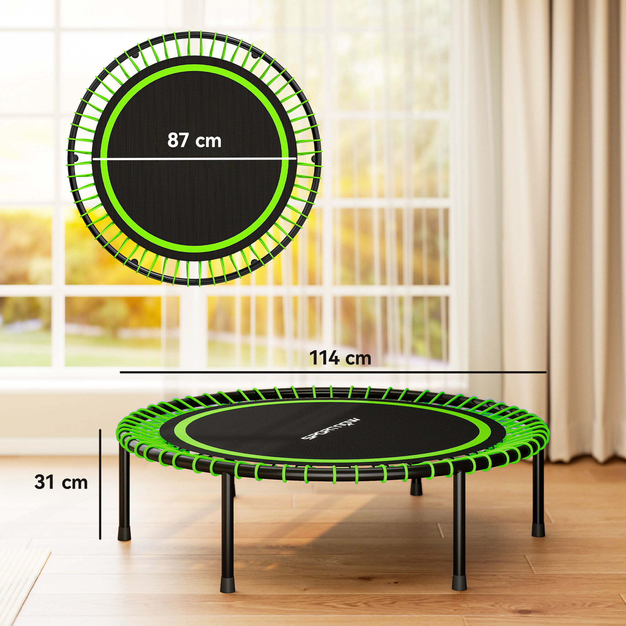 Altro Trampolino Elastico Fitness A 36 Corde In Acciaio E Pp, Ø114x31 Cm, Verde