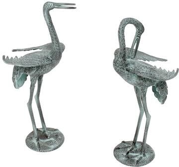 Achla Designs Outdoor Preening Crane Pair Statue, 23 Inch Tall, Blue-Grey Verdi Painted Finish