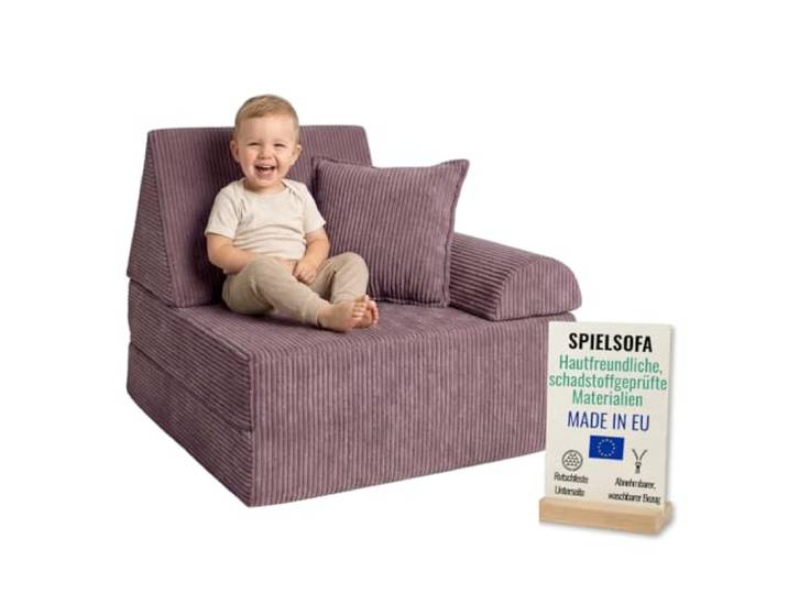 Pillows24 Kindersessel & Spielsofa fur Kinder Cord mit abnehmbaren Bezügen Waschbare Bezüge, Weiches Kindersofa, Bequeme Kinder Couch, Ergonomisches Spielsofa für Kinderzimmer, Pflaume