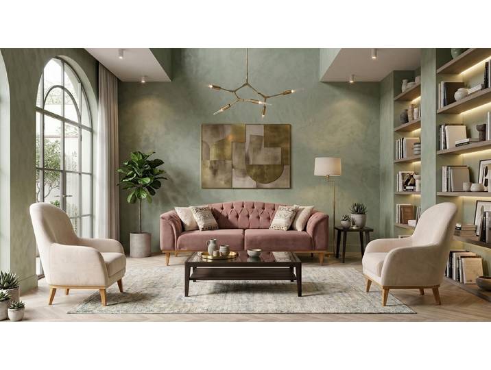 Xlmoebel Polstergarnitur Beige Wohnzimmer-Set Sofas Stoffsofas Sessel Design, (3-tlg., 3-2-1)