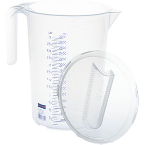 Hünersdorff Messbecher 938590, aus Kunststoff, mit ml / Liter Skala, mit Deckel, hitzebeständig, 3 Liter