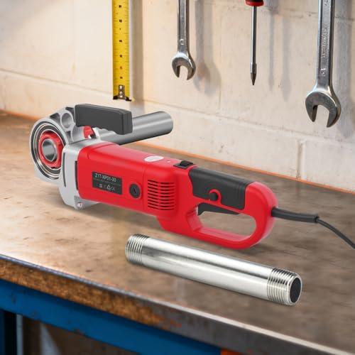 Tragbare Gewindeschneidmaschine, 2000W Elektrische Rohrgewindeschneidmaschine, Rohreinfädler für Rohre mit 4 Matrizen 1-1/4", 1", 3/4", 1/2", inkl. Tragetasche (Rot, 4 Matrizen)