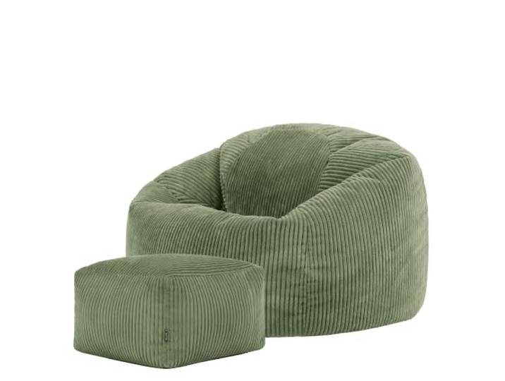 Icon Kingston XXL Sitzsack Cord und Hocker mit Füllung, Grün In Deutschland Hergestellt, Sitzsack Erwachsene, Weicher Cordstoff, Sitzsack Sessel für Wohnzimmer und Schlafzimmer
