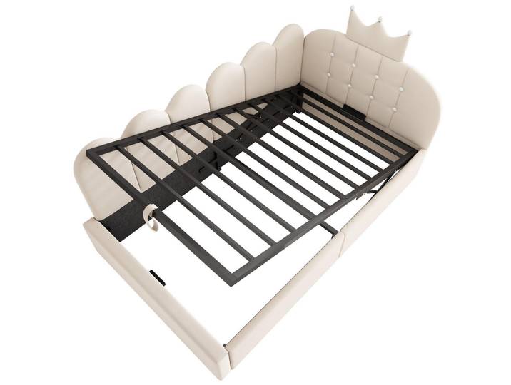 Oxeza Polsterbett 90/200 cm Beige mit Hydraulische Speicherfunktion, Mode, 90x200 cm, Schlafzimmer, Betten, Polsterbetten