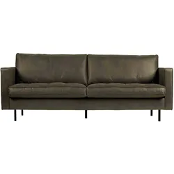 Sofa Rodeo Classic Lederoptik, modern klassisch, 2,5 Sitzer, grün Army, bequeme Polsterung