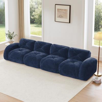 140''Soft Velvet Fabric,Boneless Sofa With Tufted,32D High Density Sponge,Ergonomic Design Bottom,No Assembly Required