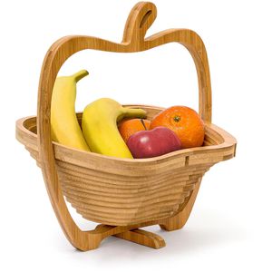 Relaxdays Obstschale 10019142, Faltkorb Apfel, Bambus natur, 27 x 22,5 x 30cm, Untersetzer