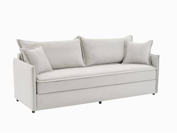 Vente-unique - Sofa mit Schlaffunktion 3-Sitzer - Sitzfläche mit Memory Schaum - Stoff - Beige - SERABA