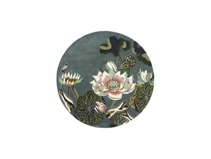 Runder, handgetufteter Designer Wollteppich „Waterlily“, verschiedene Grössen Midnight Pond WEDGWOOD
