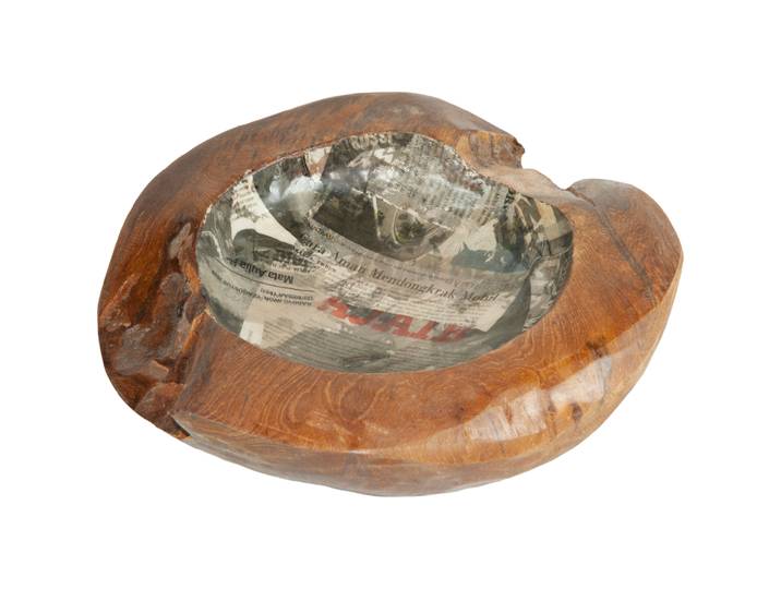 Dekorative Schale aus Teakholz mit Zeitungs-Finish, 30 x 30x 15cm