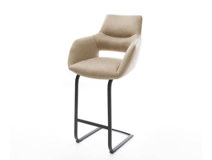 Barstuhl Yago-Flex Mikrofaser Beige Vintage Freischwinger Flach Metall Schwarz Taschenfederkern, Barstühle