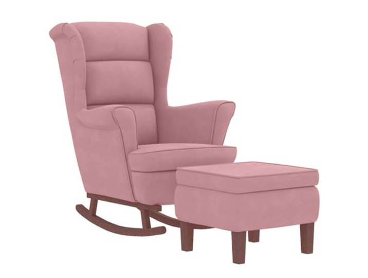 vidaXL Schaukelstuhl Ohrensessel Rosa Samt und Massivholz