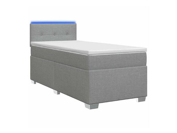 vidaXL Bett Boxspringbett mit Matratze und LED Hellgrau Einzeln Stoff (1-tlg), Boxspringbett mit Matratze und LED Hellgrau Einzeln Stoff