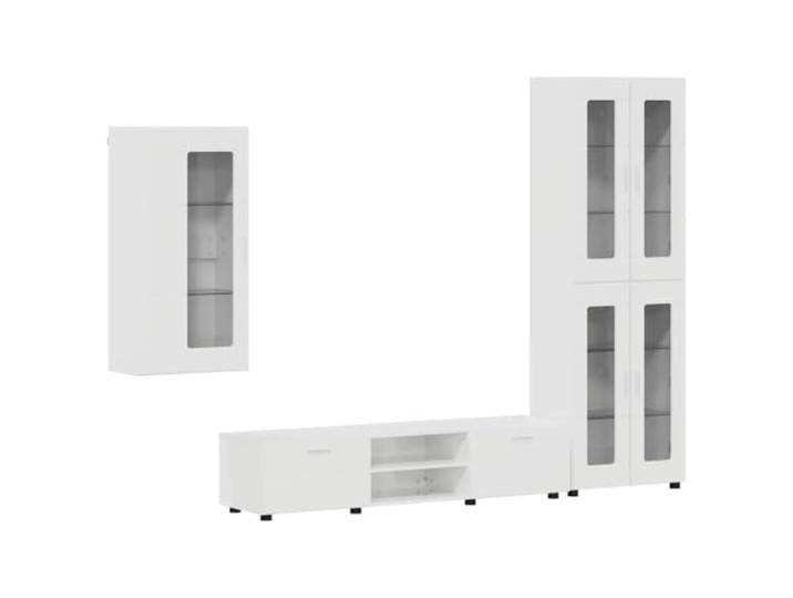 Florin TV-Möbel, 3-teilig, weiß, Hochglanz, aus Holz Modernes rechteckiges Design, geräumige Aufbewahrung, Verwendung im Wohnzimmer, Büro, Schlafzimmer, Feuchttuch