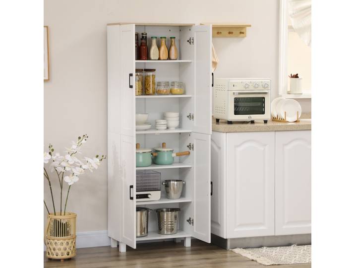HOMCOM Armoire Cuisine 170 cm Buffet Haut 4 Portes Blanc