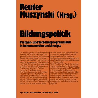 Bildungspolitik, Taschenbuch von Lutz-Rainer Reuter, VS Verlag für Sozialwissenschaften, 978-3-322-93719-3