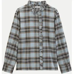 Rüschenbluse mit Karo-Muster Blau 34
