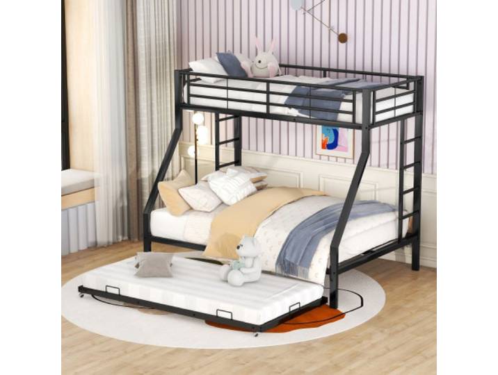 lits superposes enfants 3 places métal avec lit gigogne extractible Escalier double face Pour enfants adolescents adultes