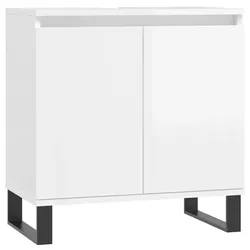 Helloshop26 - Moderner rechteckiger Badschrank Stauraum 58 x 33 x 60 cm glänzende Oberfläche aus weißem Holz