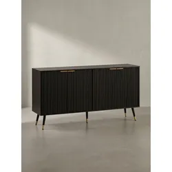 Sideboard – Schwarz/Eiche-Dekor, 150x81x39 cm, mit Türen, Metallbeine