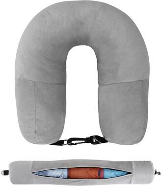 Uplift Essentials Fillable Travel Neck Pillow   U Shaped Storage Solution For Airplane Travel light Grey