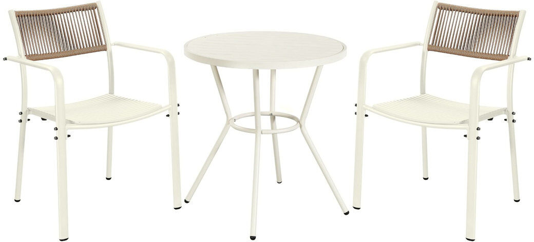 Metro Rimini Patio Dining Set with Round Metal Table & Two Chairs Off-White