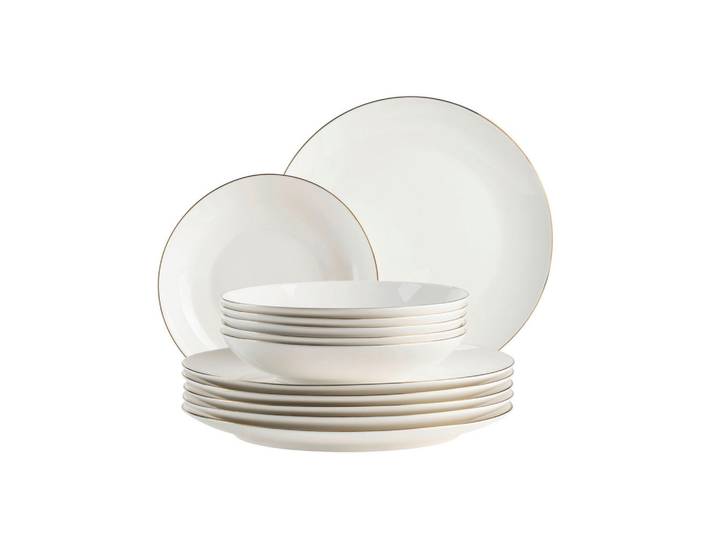 Mäser Tafelservice Felise, Weiß, Keramik, 12-teilig, Geschirr, Geschirrsets, Tafelservice