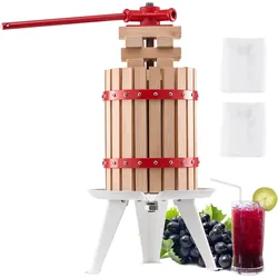 VEVOR Obstweinpresse Obstmühle (6 L) mit Massivholzkorb mit 8 Blöcken, robuster manueller Entsafter, Apfelweinpresse Apfelpresse Traubenpresse Olivenölpresse mit Griff, Saftpresse für Küche