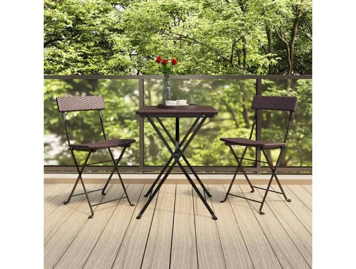 Ensemble de bistro pliable 3 pcs Marron Résine tressée ensemble de bistrot table et chaises de jardin ensemble 319990