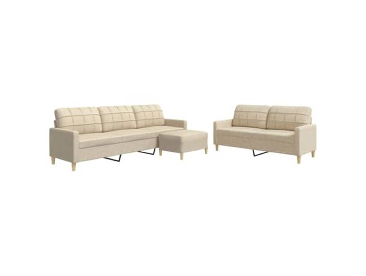 GHVBNMF 3-TLG. Sofagarnitur mit Fußhocker 2-Sitzer & 3-Sitzer Creme Bequeme Couchgarnitur aus weichem Polyestergewebe mit stabilem Metallrahmen für Wohnzimmer und Gästezimmer.