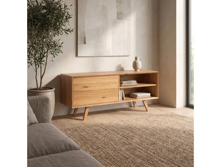 Meuble TV Spectra au style classique 140 cm Bois de chêne massif
