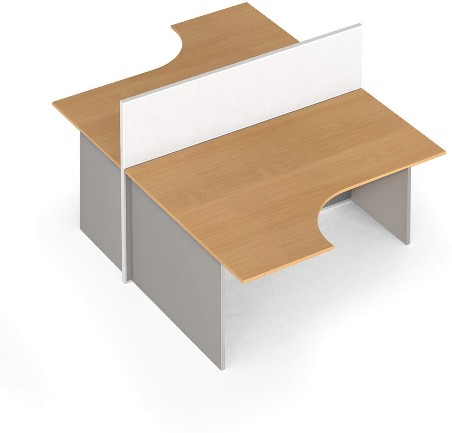 B2B Partner Ergonomischer Eckschreibtisch mit Magnettafel-Trennwänden, 1 Platz, grau/Buche