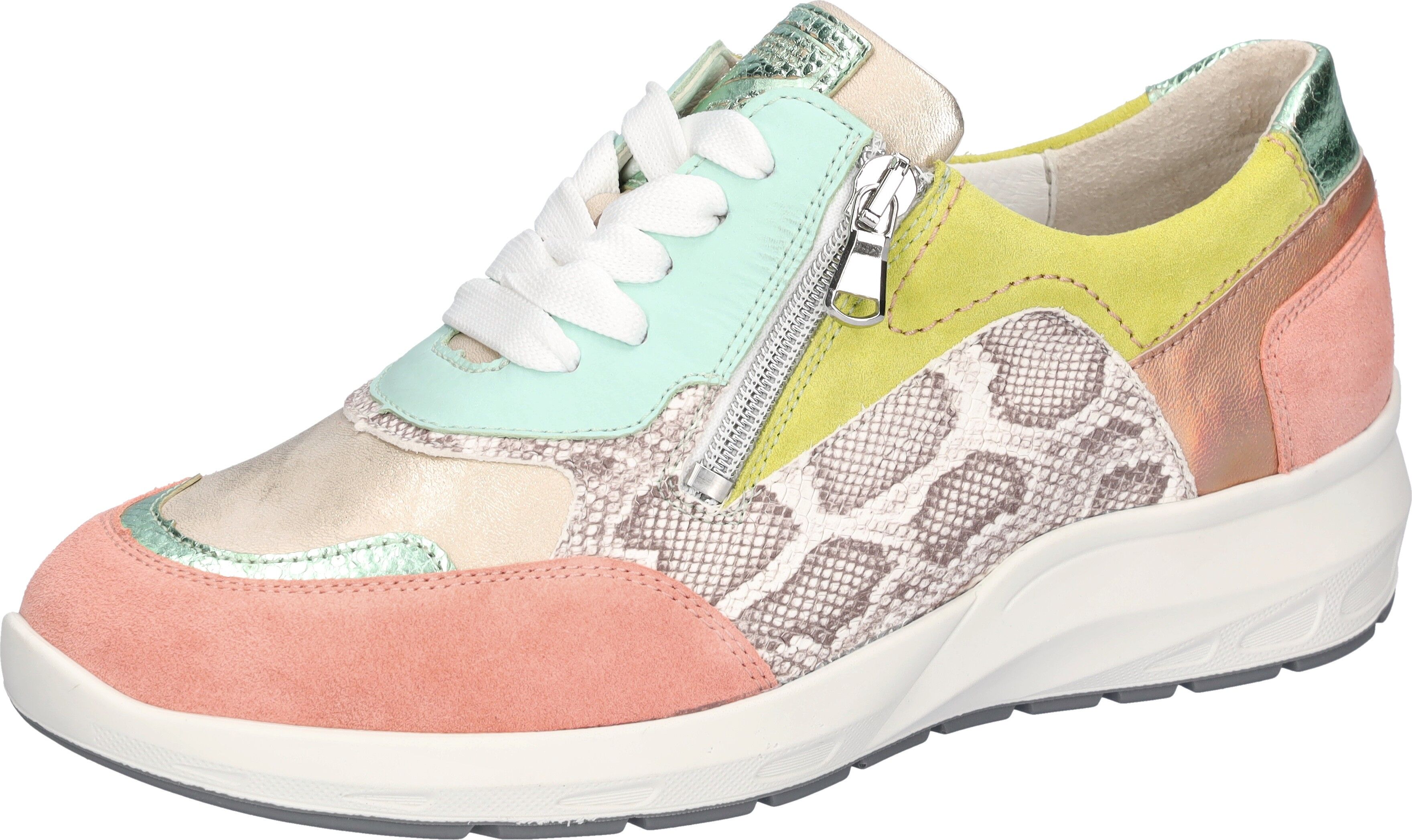 Schnürschuh WALDLÄUFER "M-TONIA", Damen, Gr. 4 (37), Leder Textil, multicolor, Nappaleder, Nubukleder, Veloursleder, Reptilienprägung, mehrfarbig, metallic, Schuhe Schnürschuh, Schnürschuh, Halbschuh, Komfortschuh mit Reissverschluss, M-Weite multicolor 4