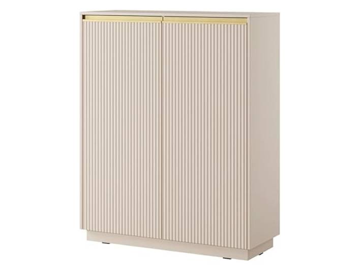Emporius Hochkommode Baron - Sideboard mit 2 Türen, Modern - Kommode mit Gold Accessoires und geriffelten Fronten - Beige
