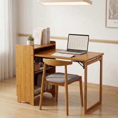 Bamboo Folding Computer Desk with Hidden Storage, Mid Century for Home Office Bedroom