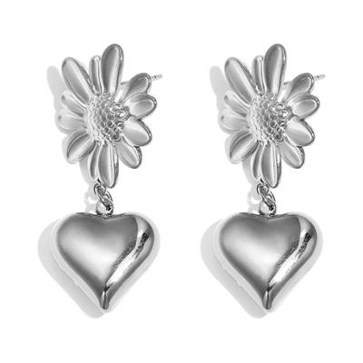 Paar Ohrhänger ADELIA´S "LIVAYA", Damen, Gr. Damen, Edelstahl, silber (silberfarben), Ohrringe, Stylisch wirken die hängenden Herzanhänger unter den Blumenmotiven.