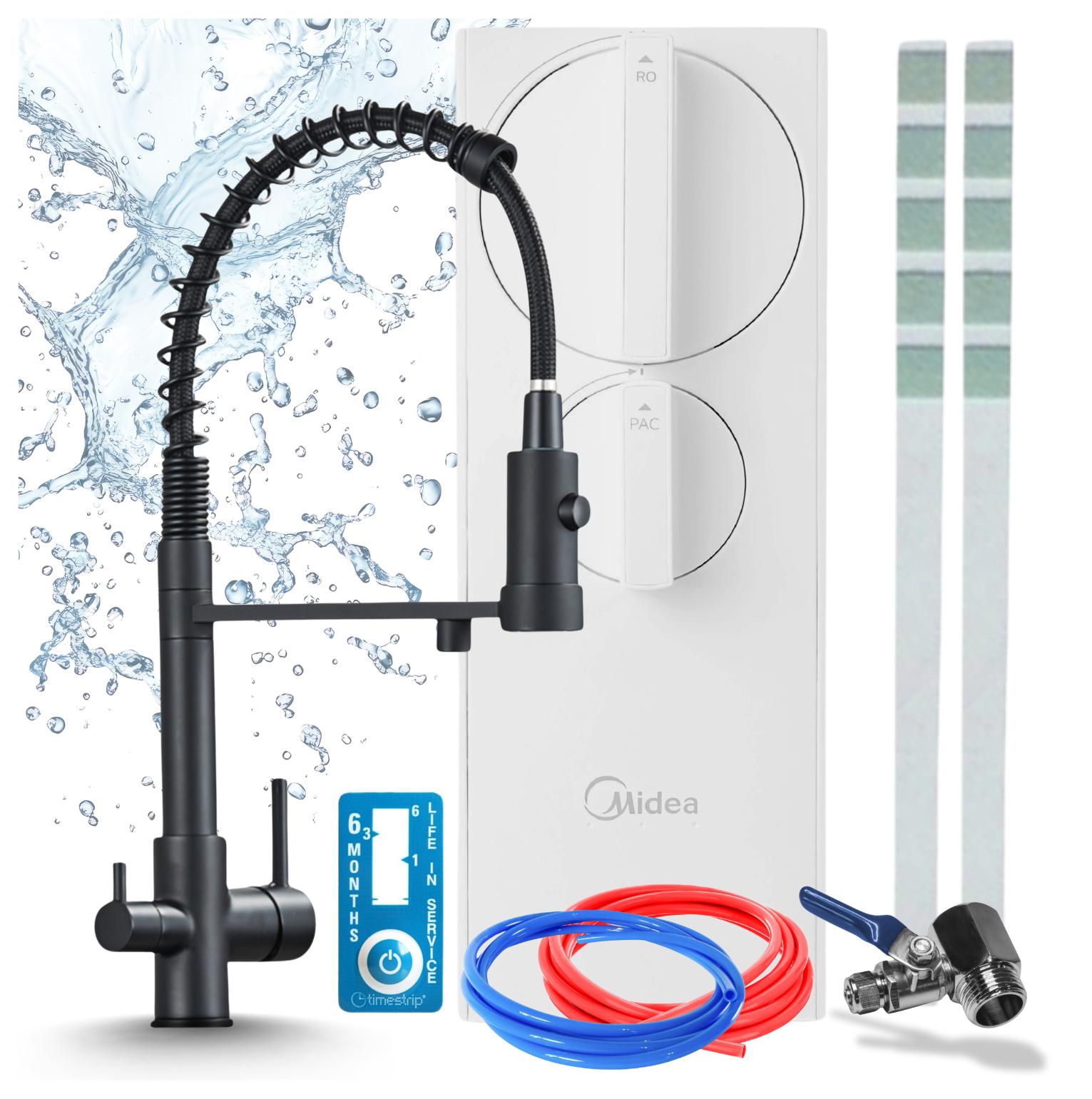 Küchenarmatur Mit Wasserfiltersystem Ari Solid Spring, 3-Wege-Armatur, Ro5 400 Gpd Umkehrosmoseanlage, Messing, Keramikkartusche, Perlator, Schwarz Matt