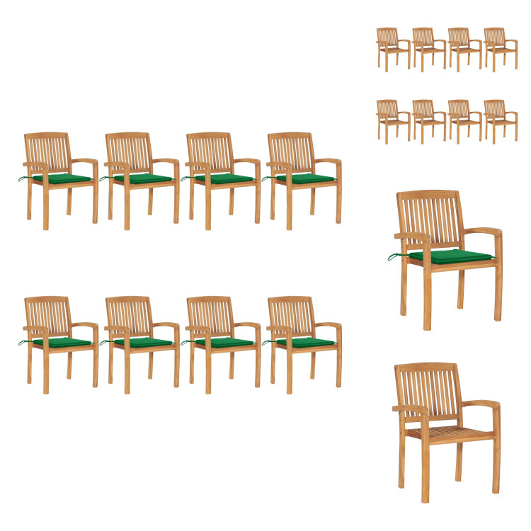 vidaXL Stapelbare Gartenstühle mit Kissen 8 Stk. Massivholz Teak - Gartenstühle