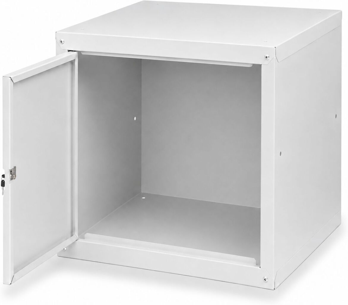 B2B Partner Einzelschließfach aus Metall, 550 x 550 x 550 mm, Zylinderschloss, blaue Türen