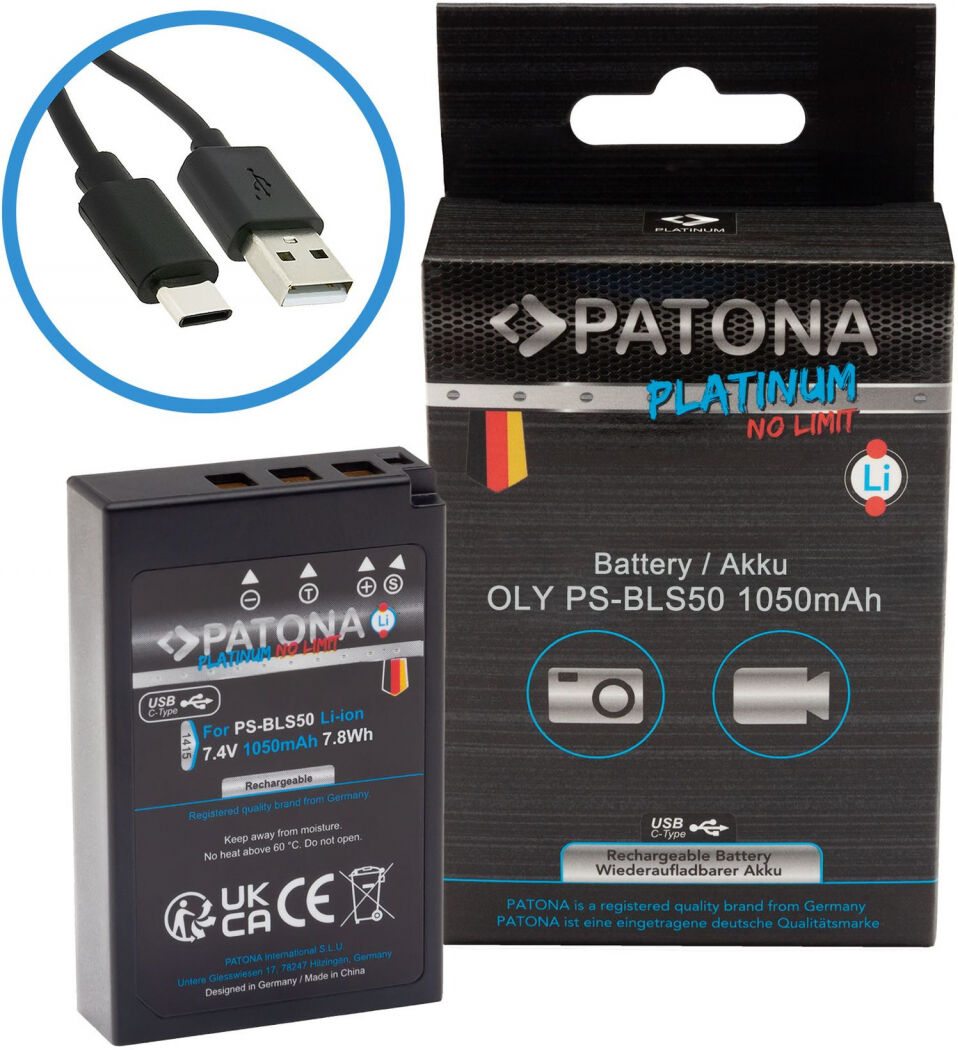 PATONA Platinum Batterie USB-C Input Olympus BLS-5